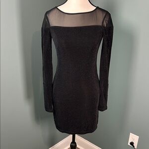 BCBGeneration Black Long Sleeve Dress with Sheer Neckline
